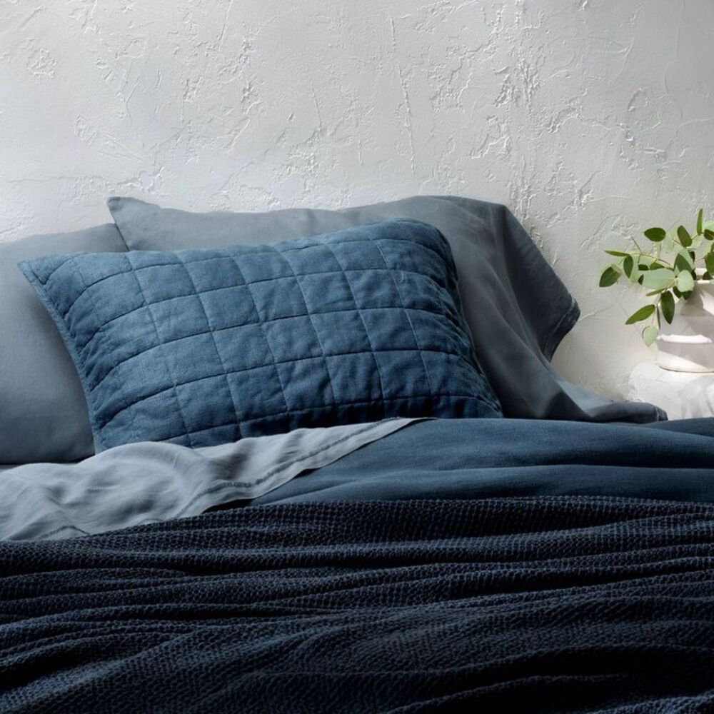 King Heavyweight Linen Blend Quilt Sham Dark Mineral Blue - Casaluna